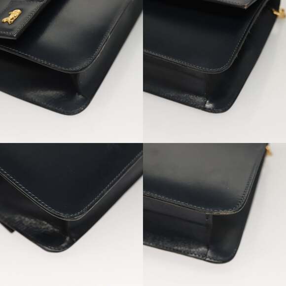 CELINE Chain Hand Bag Leather Navy Gold - Picture 10 of 12